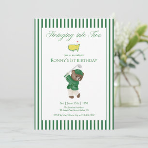 Swinging Into Two Golf 2nd Birthday Teddy Bear Invitation