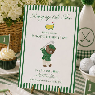 Swinging Into Two Golf 2nd Birthday Teddy Bear Invitation