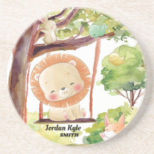 Swinging Lion, Fox, Bunny and Birds Blush Nature Coaster