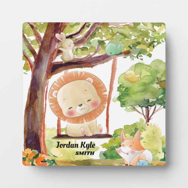 Swinging Lion, Fox, Bunny and Birds Blush Nature Plaque (Front)