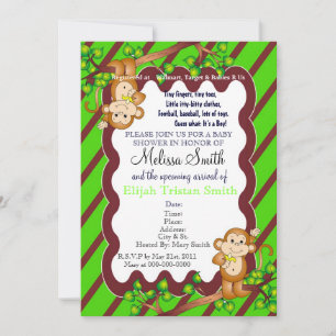 Swinging Monkey Baby Shower Invitation - Green