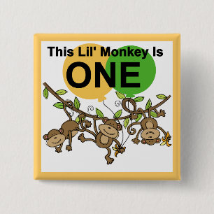 Swinging Monkeys 1st Birthday t shirts and Gifts 15 Cm Square Badge