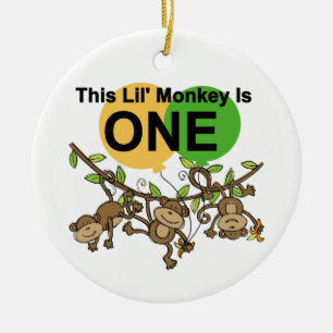 Swinging Monkeys 1st Birthday t shirts and Gifts Ceramic Tree Decoration
