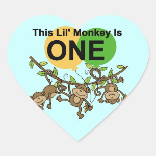 Swinging Monkeys 1st Birthday t shirts and Gifts Heart Sticker
