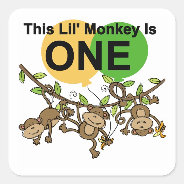 Swinging Monkeys 1st Birthday t shirts and Gifts Square Sticker (Front)