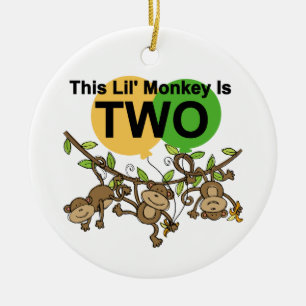 Swinging Monkeys 2nd Birthday T-shirts and Gifts Ceramic Tree Decoration