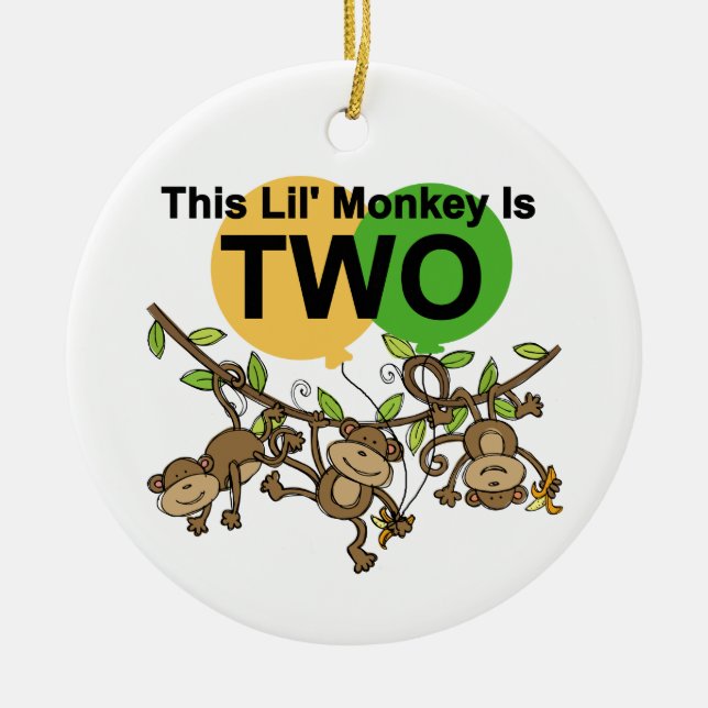 Swinging Monkeys 2nd Birthday T-shirts and Gifts Ceramic Tree Decoration (Front)