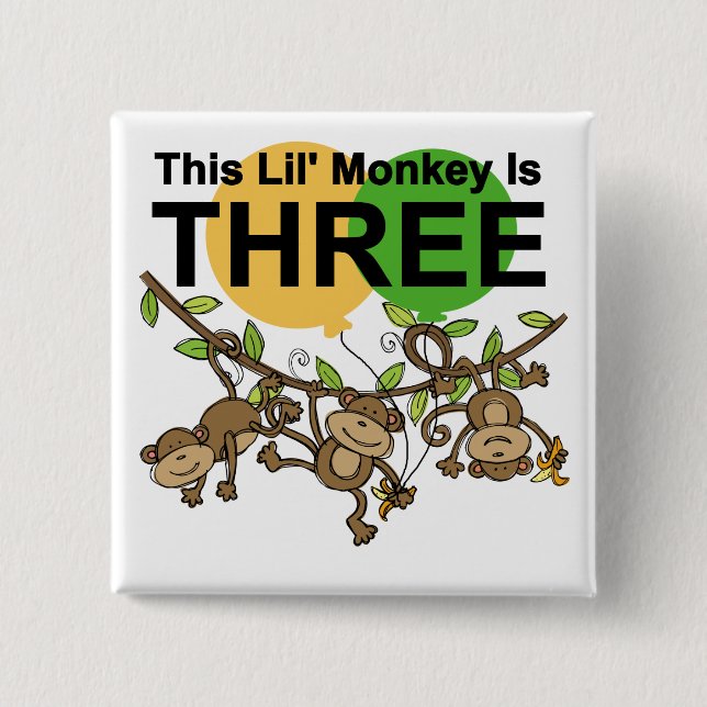 Swinging Monkeys 3rd Birthday tshirts and Gifts 15 Cm Square Badge (Front)