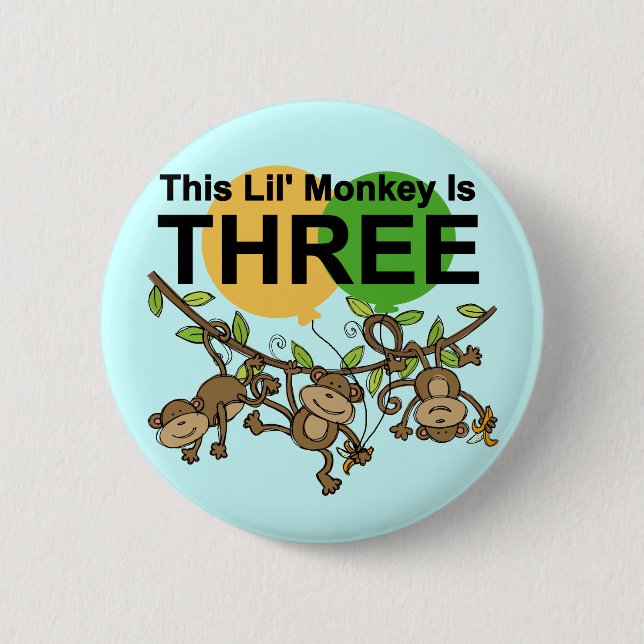 Swinging Monkeys 3rd Birthday tshirts and Gifts 6 Cm Round Badge (Front)