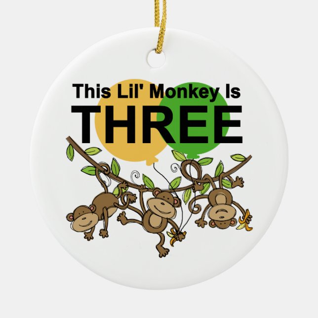 Swinging Monkeys 3rd Birthday tshirts and Gifts Ceramic Tree Decoration (Front)
