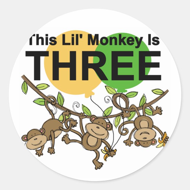 Swinging Monkeys 3rd Birthday tshirts and Gifts Classic Round Sticker (Front)