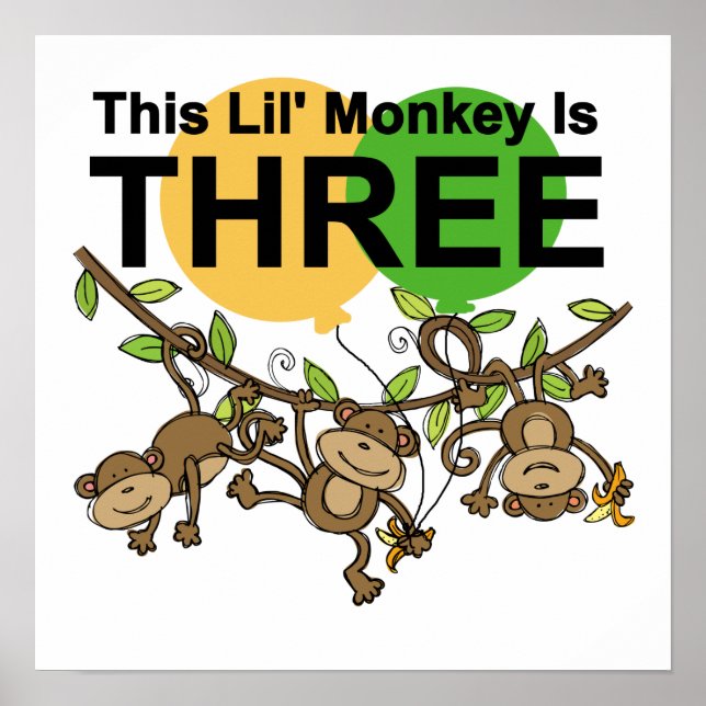 Swinging Monkeys 3rd Birthday tshirts and Gifts Poster (Front)