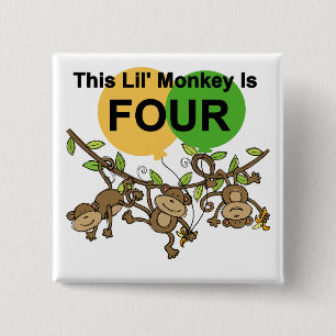 Swinging Monkeys 4th Birthday Tshirts and Gifts 15 Cm Square Badge