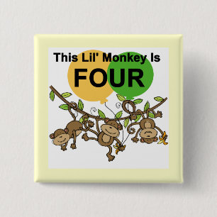 Swinging Monkeys 4th Birthday Tshirts and Gifts 15 Cm Square Badge