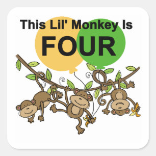 Swinging Monkeys 4th Birthday Tshirts and Gifts Square Sticker