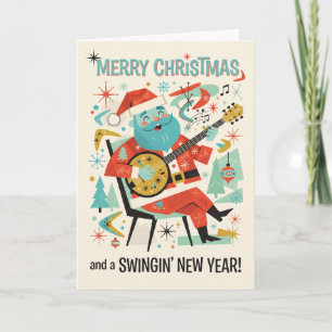 Swinging New Year Santa Christmas Card