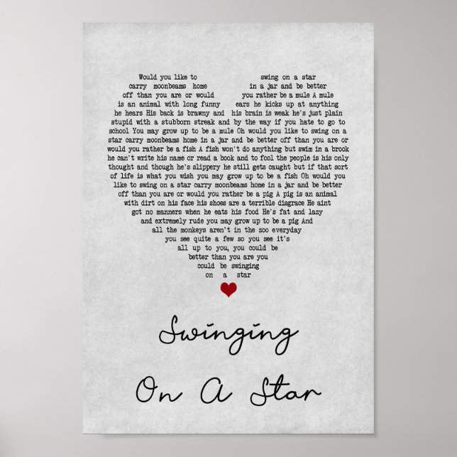 Swinging On A Star Grey Heart Song Lyric Print (Front)