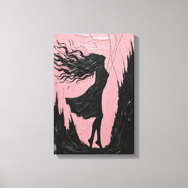 Swinging Silhouette in Black on Pink Canvas Print (Front)