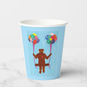 Swinging Teddy Bear on Balloon Swing Birthday Cups