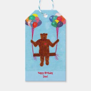 Swinging Teddy Bear Personalised Birthday Gift Tag