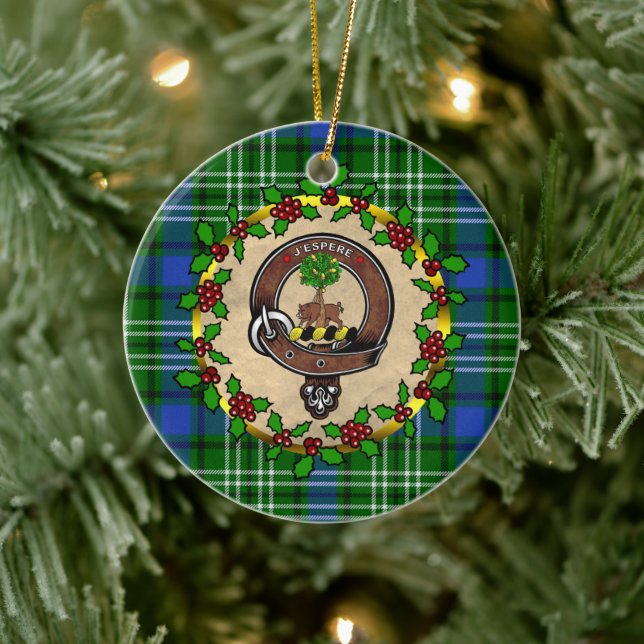 Swinton Clan Badge & Tartan Personalised Christmas Ceramic Tree Decoration (Tree)