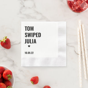 swipe right dating app cute minimalist wedding napkin