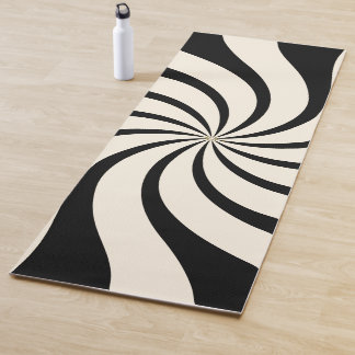 Swirl Abstract Pattern in Black and Almond Cream Yoga Mat