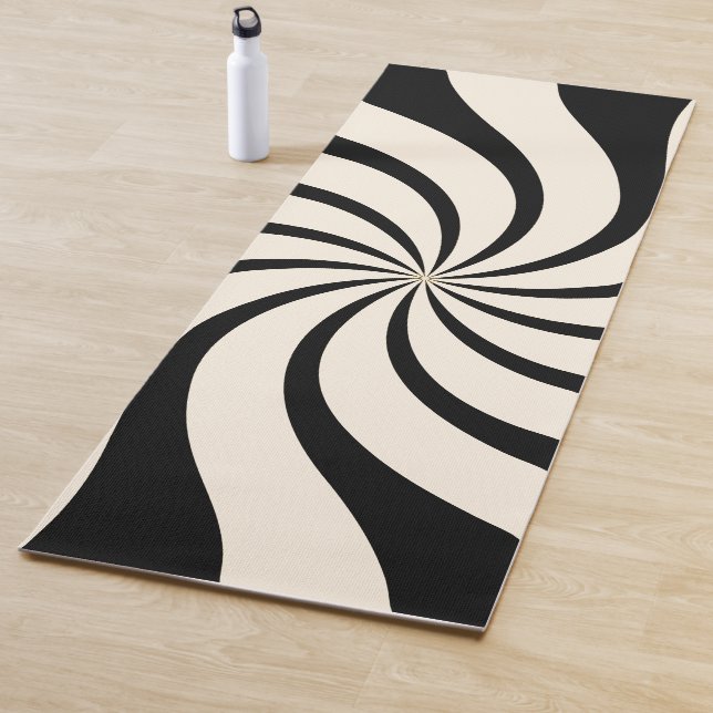 Swirl Abstract Pattern in Black and Almond Cream Yoga Mat (In Situ)