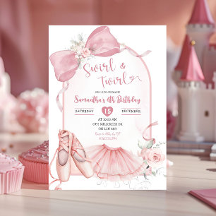 Swirl and Twirl Ballerina Pink Coquette Birthday Invitation