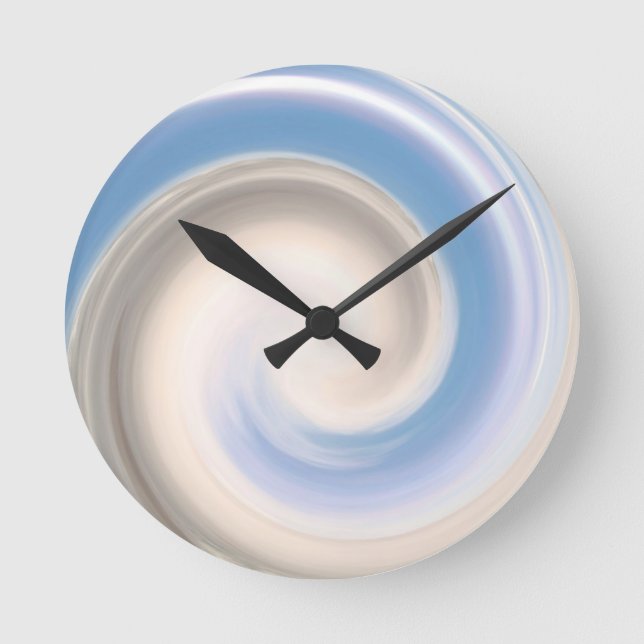 Swirl Blue White Patterns Swirling Designs Cool Round Clock (Front)