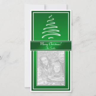 Swirl Christmas Tree in Green and White Photo Card