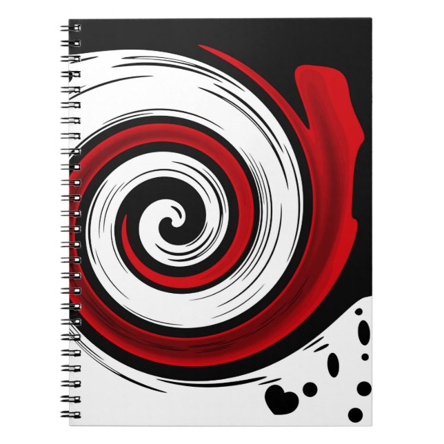 Swirl circle modern black red white colours notebook (Front)