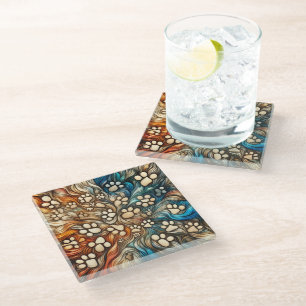 Swirl curious absrtact canine dog paw print  glass coaster