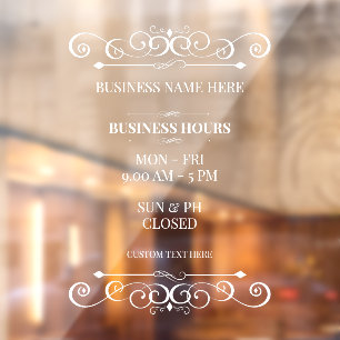 Swirl Elegant Business Opening Time Hours Window Cling