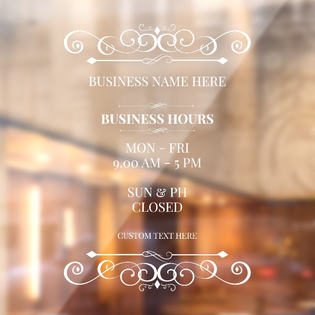 Swirl Elegant Business Opening Time Hours Window Cling (Sheet 2)
