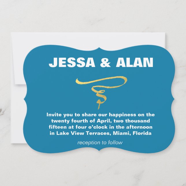 swirl faux gold foil invitation (Front)
