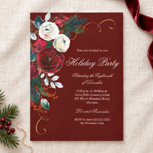 Swirl Festive Floral Christmas Party Invitation