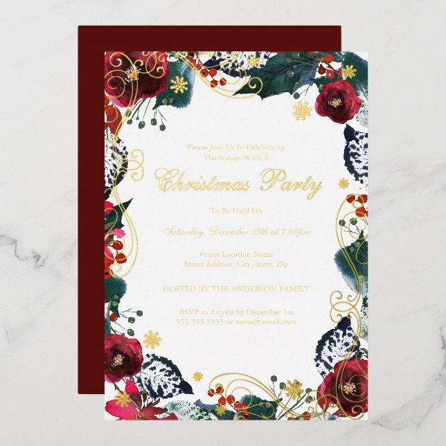 Swirl Floral Red Gold Green Christmas Party  (Front/Back)