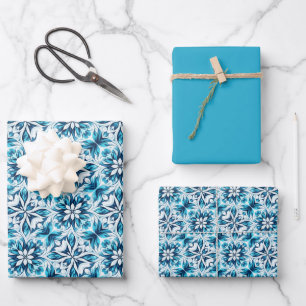 Swirl Floral Tile Pattern – in blue Wrapping Paper Sheet