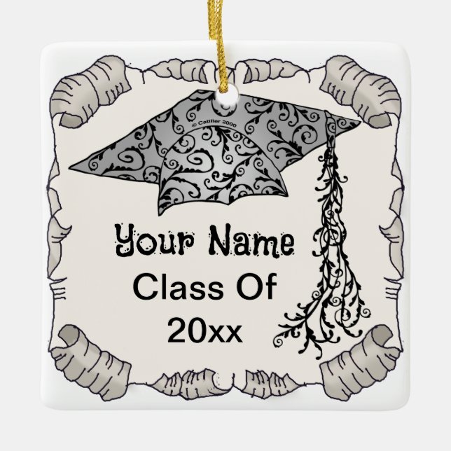 Swirl Grad Cap Graduation ornament  (Front)