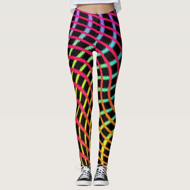 Swirl Grid Painted Lines Art Leggings (Front)