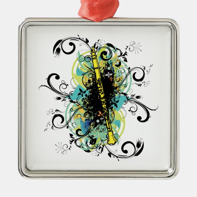 Swirl Grunge Clarinet Metal Tree Decoration (Front)