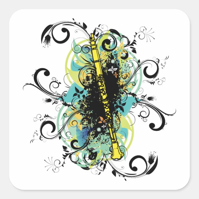 Swirl Grunge Clarinet Square Sticker (Front)