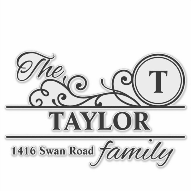 Swirl Initial Personalised Family Mailbox Sticker (Front)