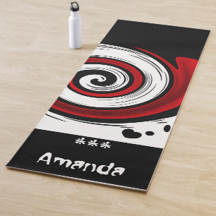 Swirl liquid circle modern black red white colors yoga mat