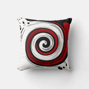 Swirl liquid circle modern black red white colours cushion