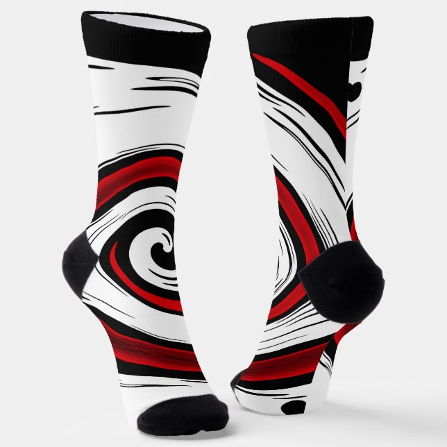 Swirl liquid circle modern black red white colours socks (Angled)