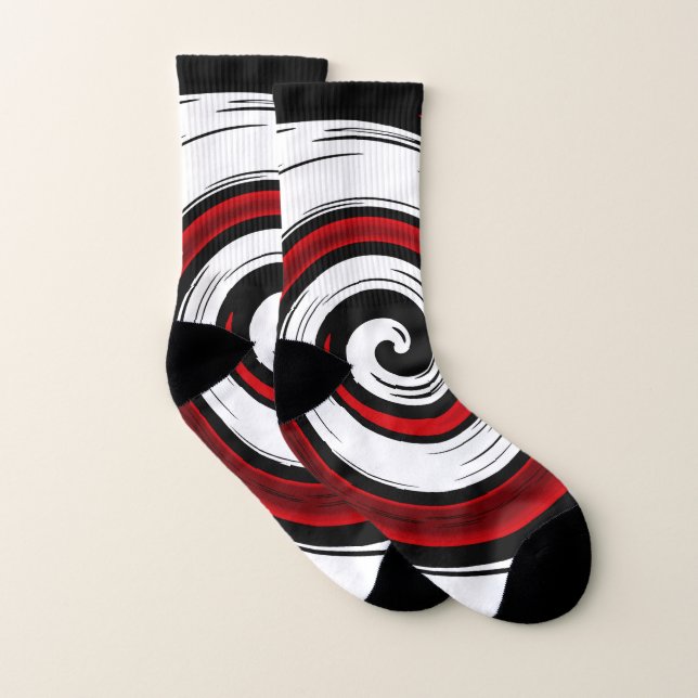 Swirl liquid circle modern black red white colours socks (Pair)
