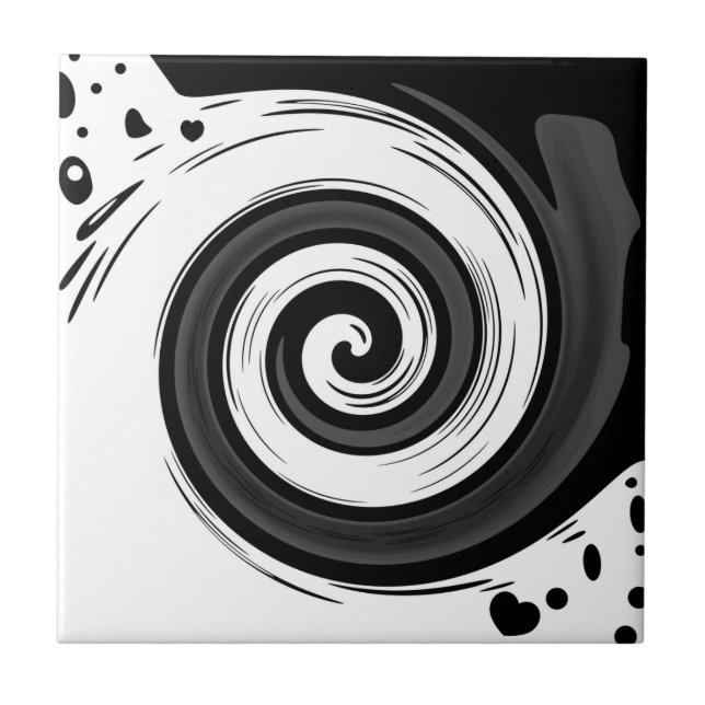 Swirl liquid circle modern black red white colours tile (Front)