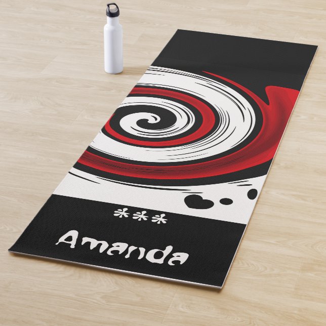 Swirl liquid circle modern black red white colours yoga mat (In Situ)